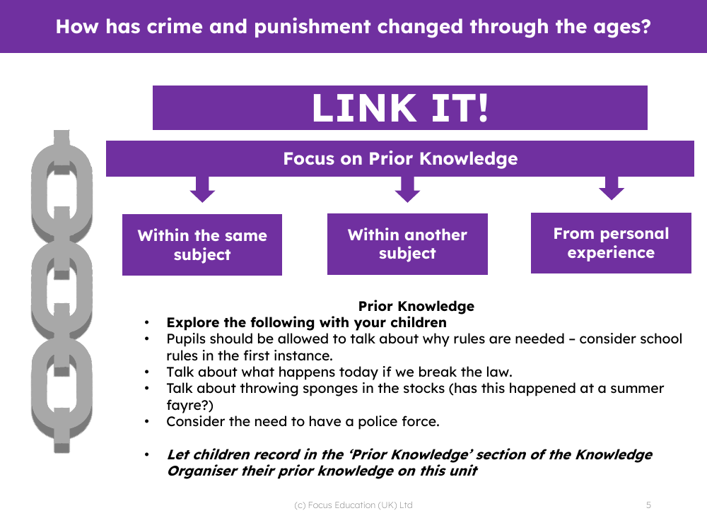 Link it! Prior knowledge - Crime and Punishment - 3rd Grade