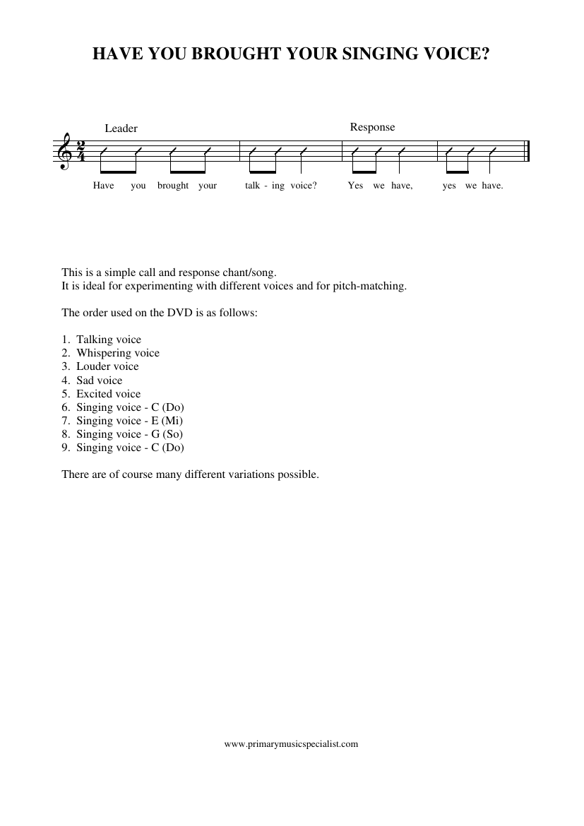 Pitch Activity Book - Have You Brought Your Singing Voice?