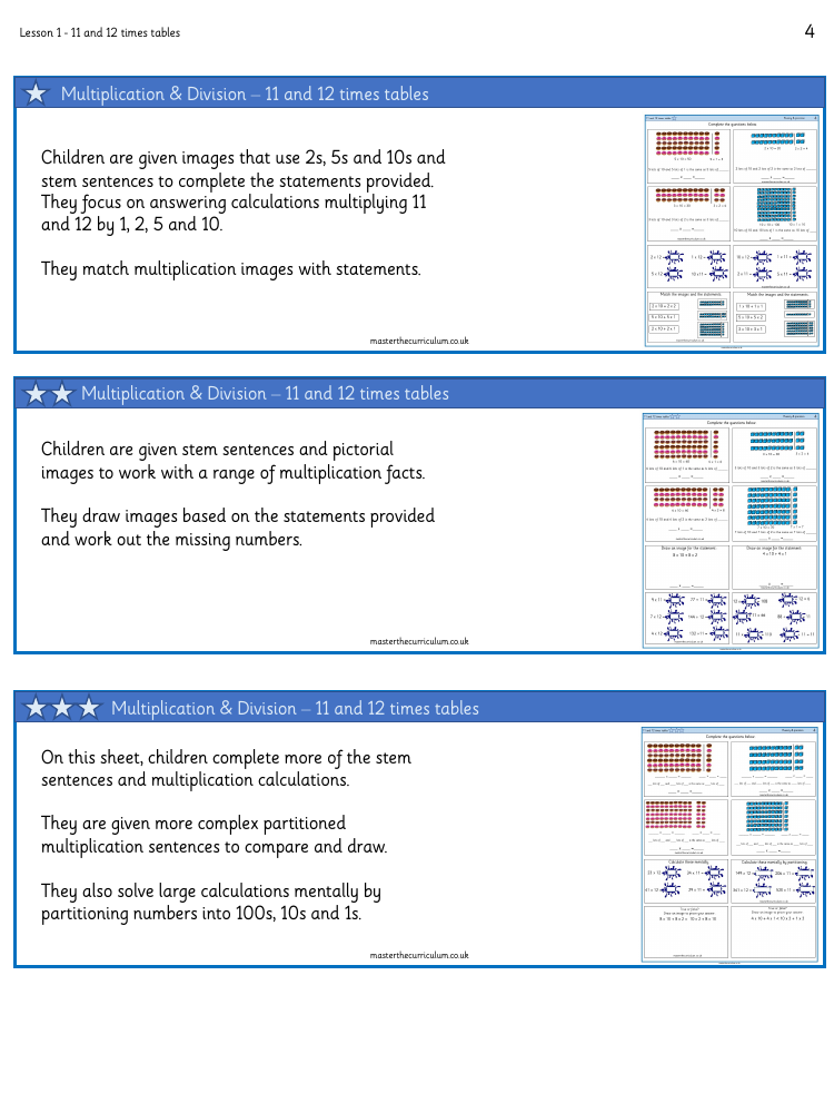 Multiplication and Division - 1 and 12 times tables - Worksheet