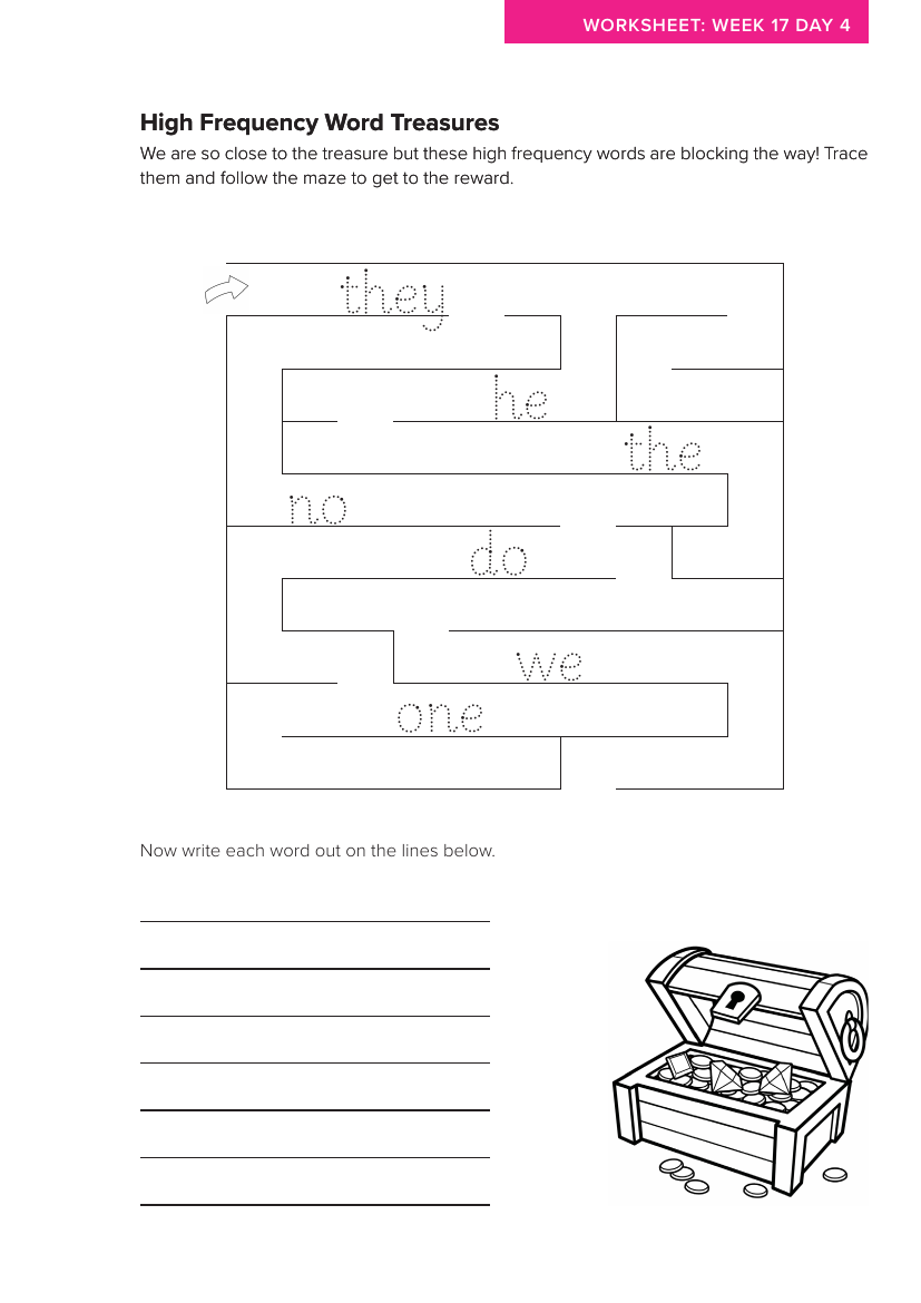 Week 17, lesson 4 High Frequency Word Treasures activity - Phonics Phase 5, part 1 - Worksheet