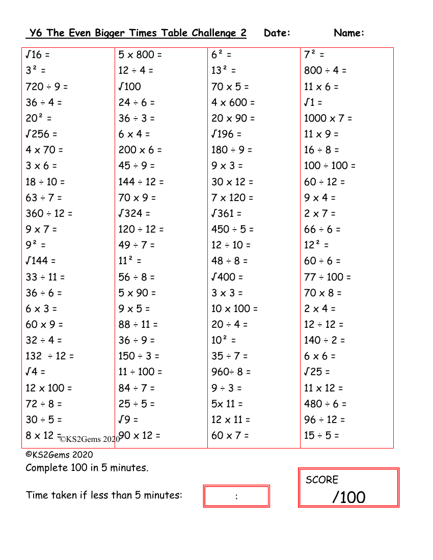 The Even Bigger Times Table Challenge 2