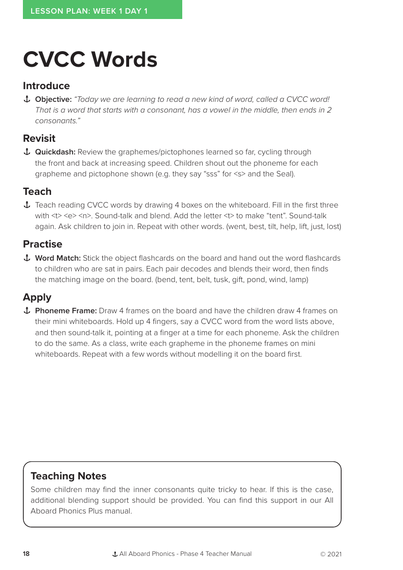 Week 1, lesson 1 CVCC Words - Phonics Phase 4 - Lesson plan