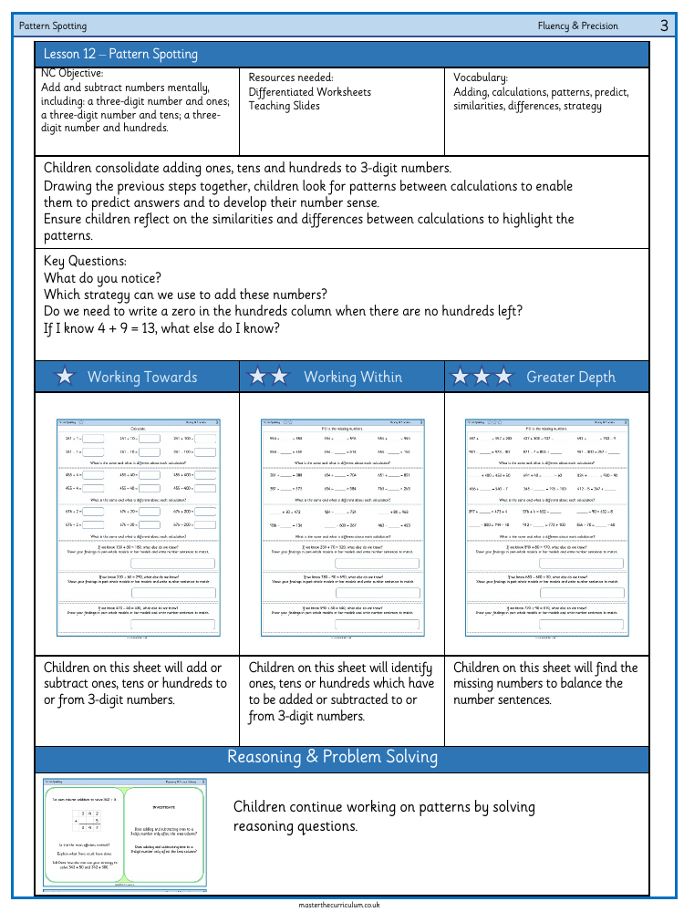 Addition and subtraction - Pattern spotting - Worksheet