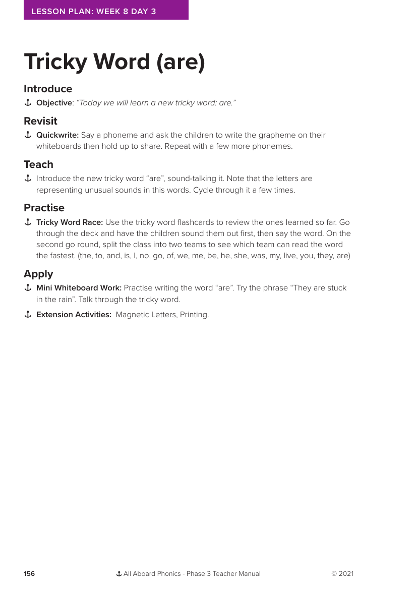 Week 8, lesson 3 Tricky word (are)-  Phonics Phase 3 - Lesson plan