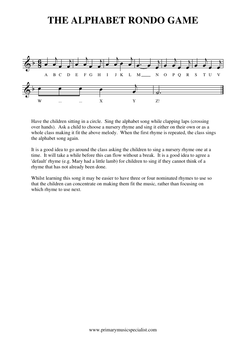 Rhythm and Pulse Year 1 Notations - The alphabet rondo