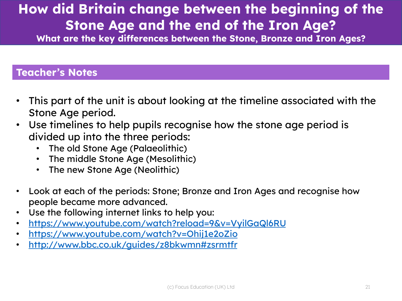 What are the key differences between the stone, bronze and iron ages? - Teacher notes