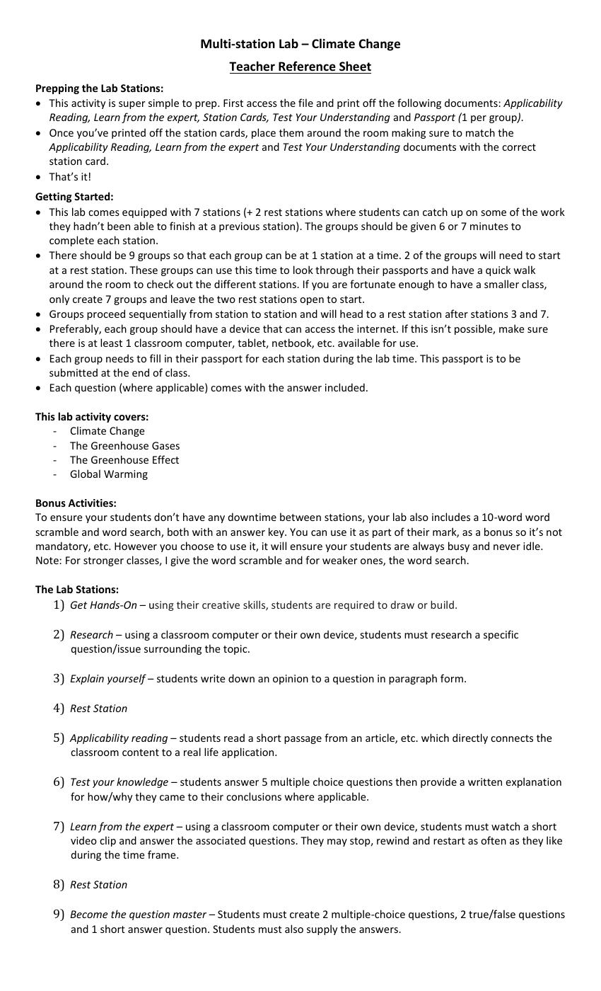 Climate Change - Activity Instructions