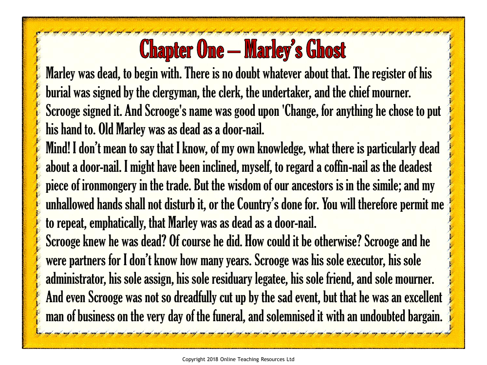 A Christmas Carol - Lesson 3 - Marley's Ghost Worksheet
