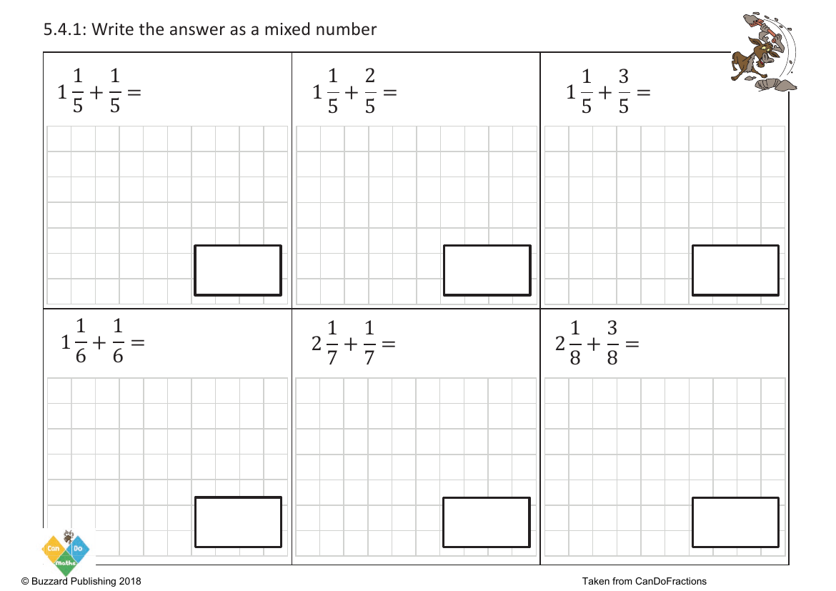 Add mixed and proper same denominator mixed number answer