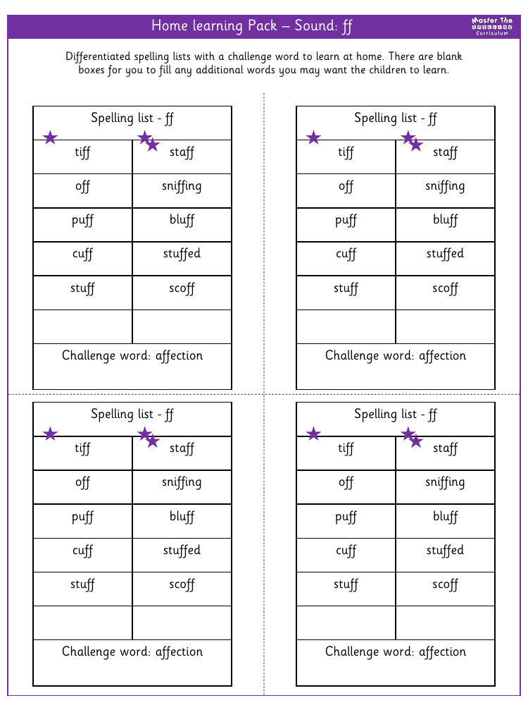 Spelling - Home learning - Sound ff