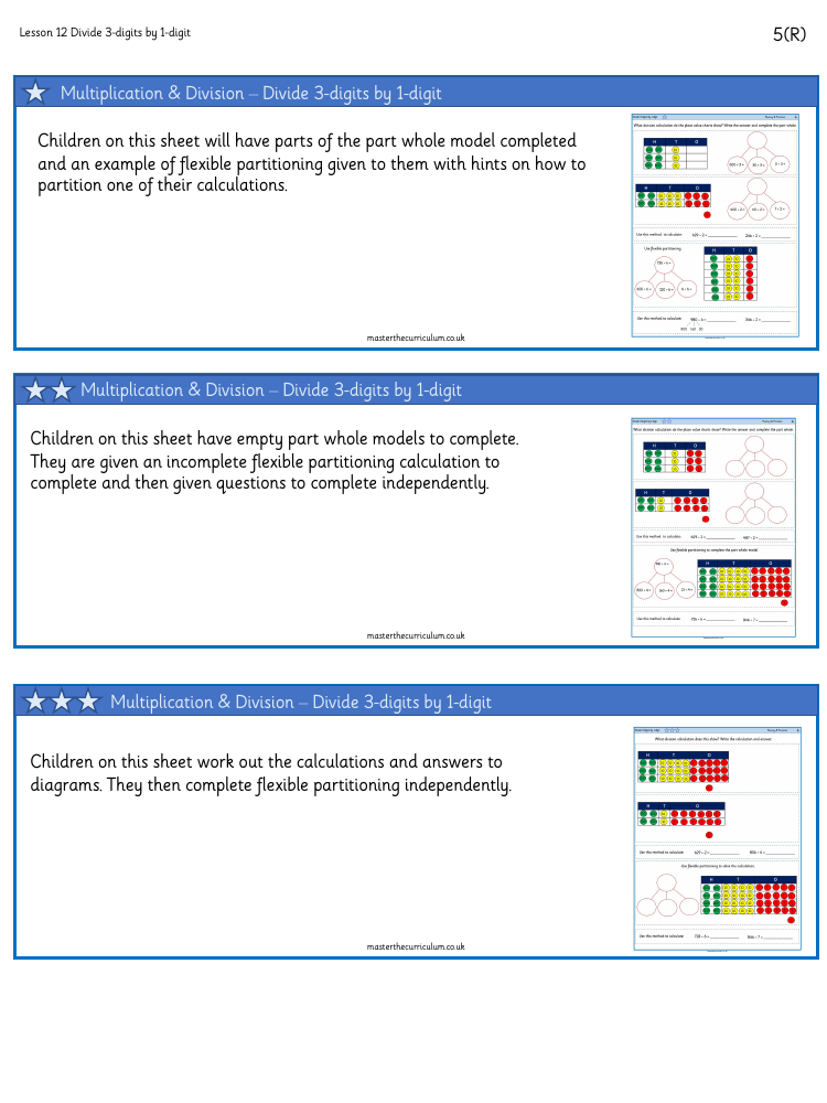 Multiplication and Division (2) - Divide 3-digits by 1 -digit - Worksheet