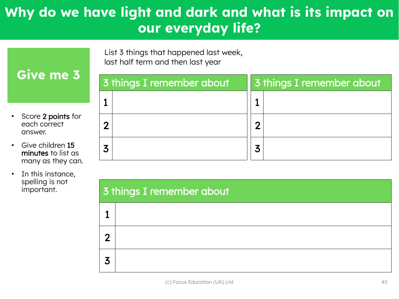 Give me 3 - Things I remember about light