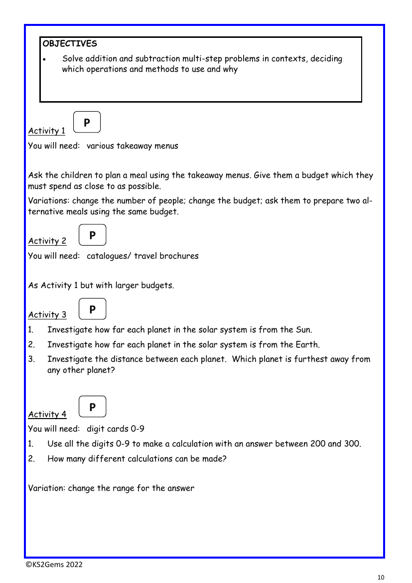 Addition and Subtraction multi-step problems worksheet