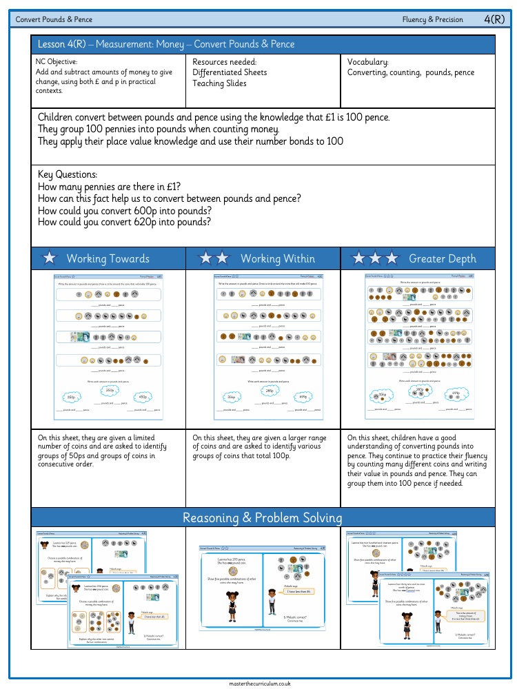 Money - Converting Pounds and Pence - Worksheet