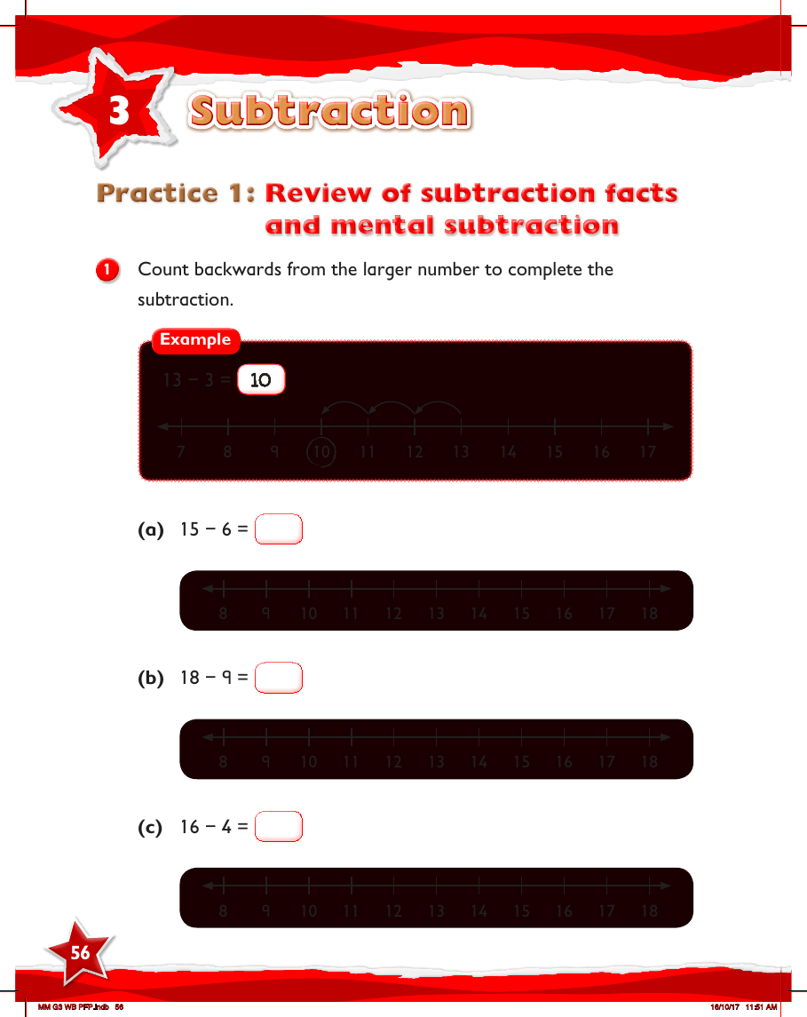 Max Maths, Year 3, Work Book, Review of subtraction facts and mental subtraction