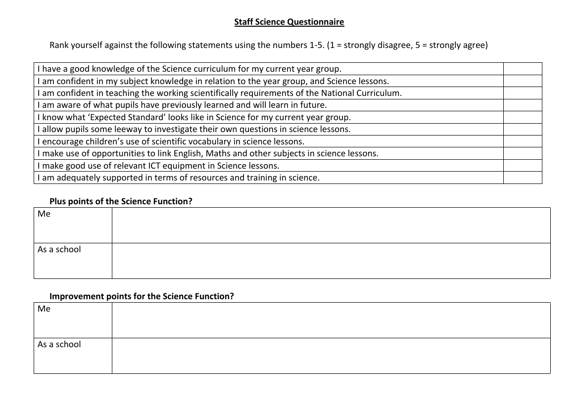 Staff Science Questionnaire