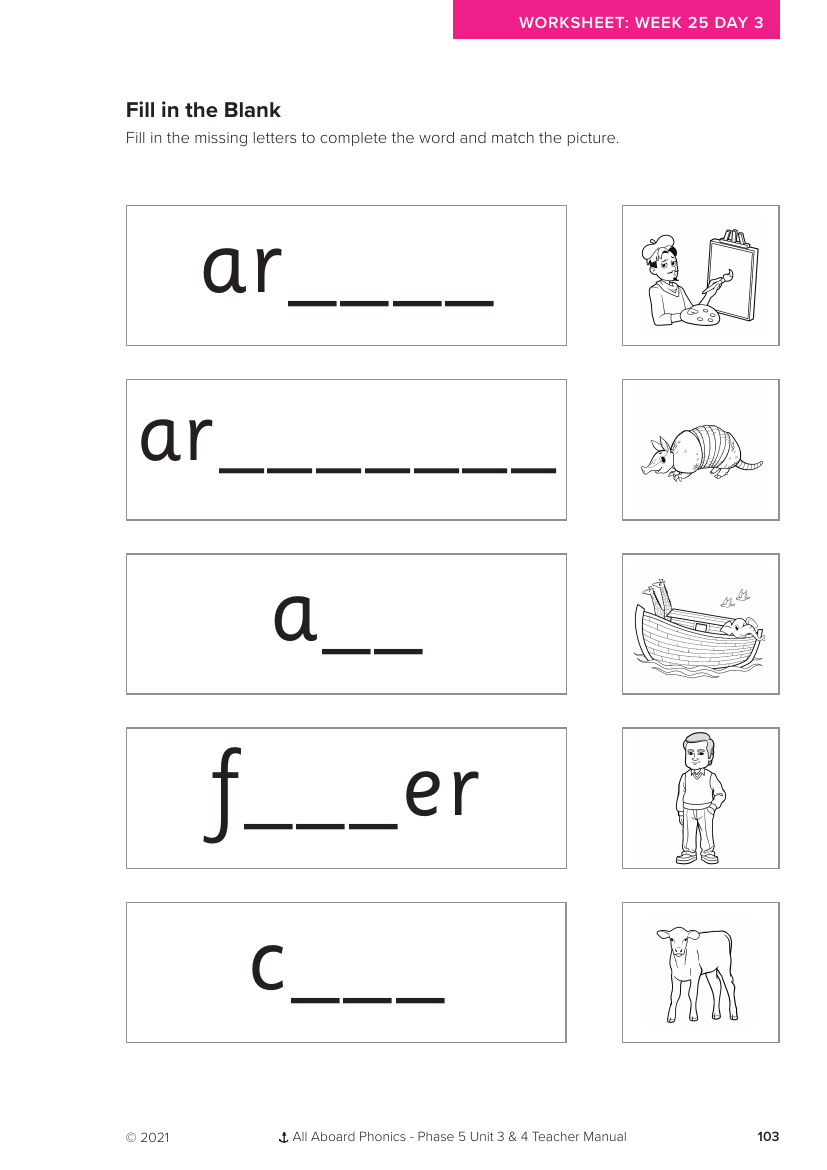 Week 25, lesson 3 Fill in the Blank - Phonics Phase 5, unit 3 - Worksheet