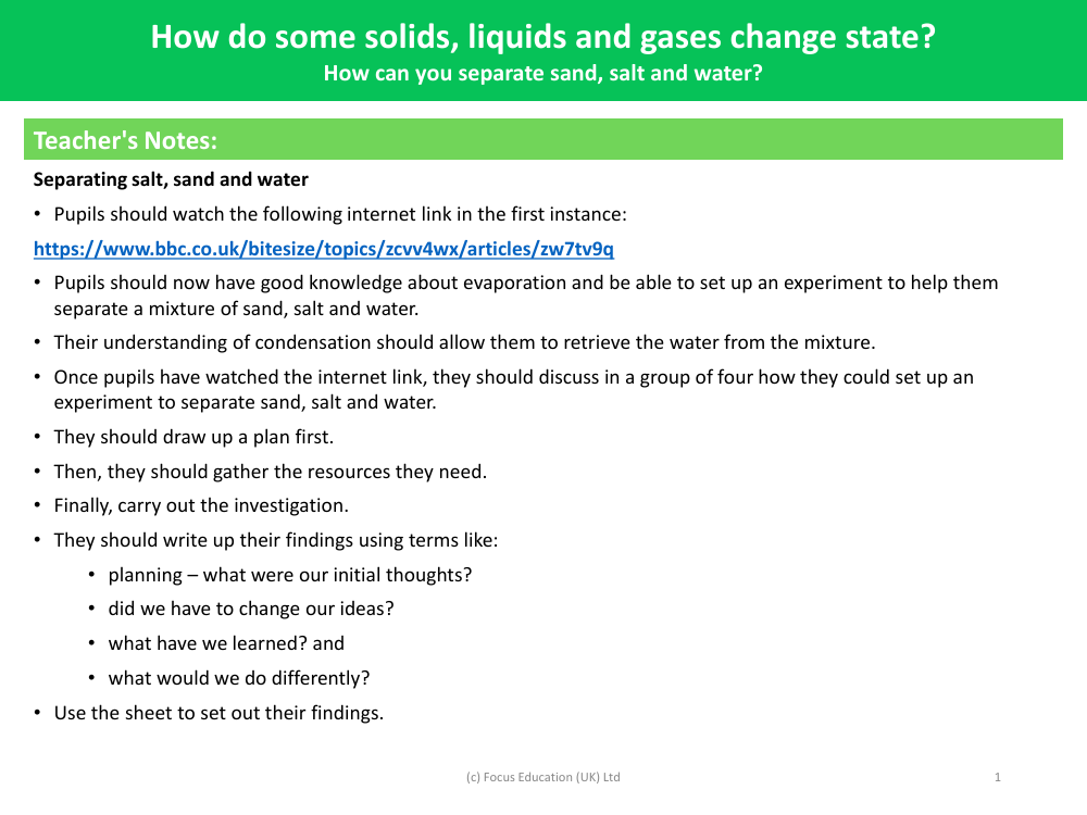How can you separate sand, salt and water? - Teacher's Notes