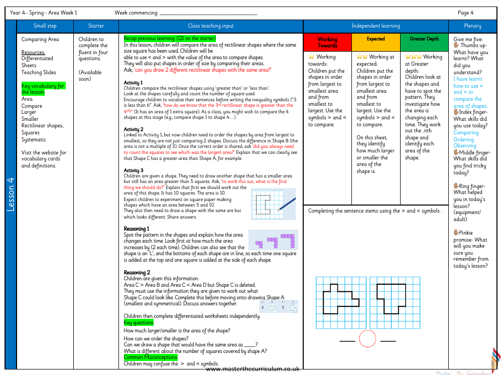 Area - Comparing Area - Planning