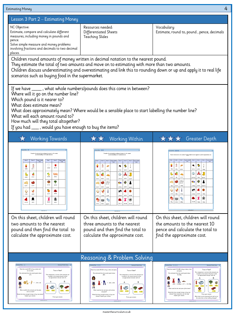 Money - Estimating Money (2)- Worksheet