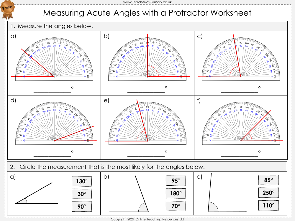 Measuring Angles with a Protractor Worksheet Maths Year 5