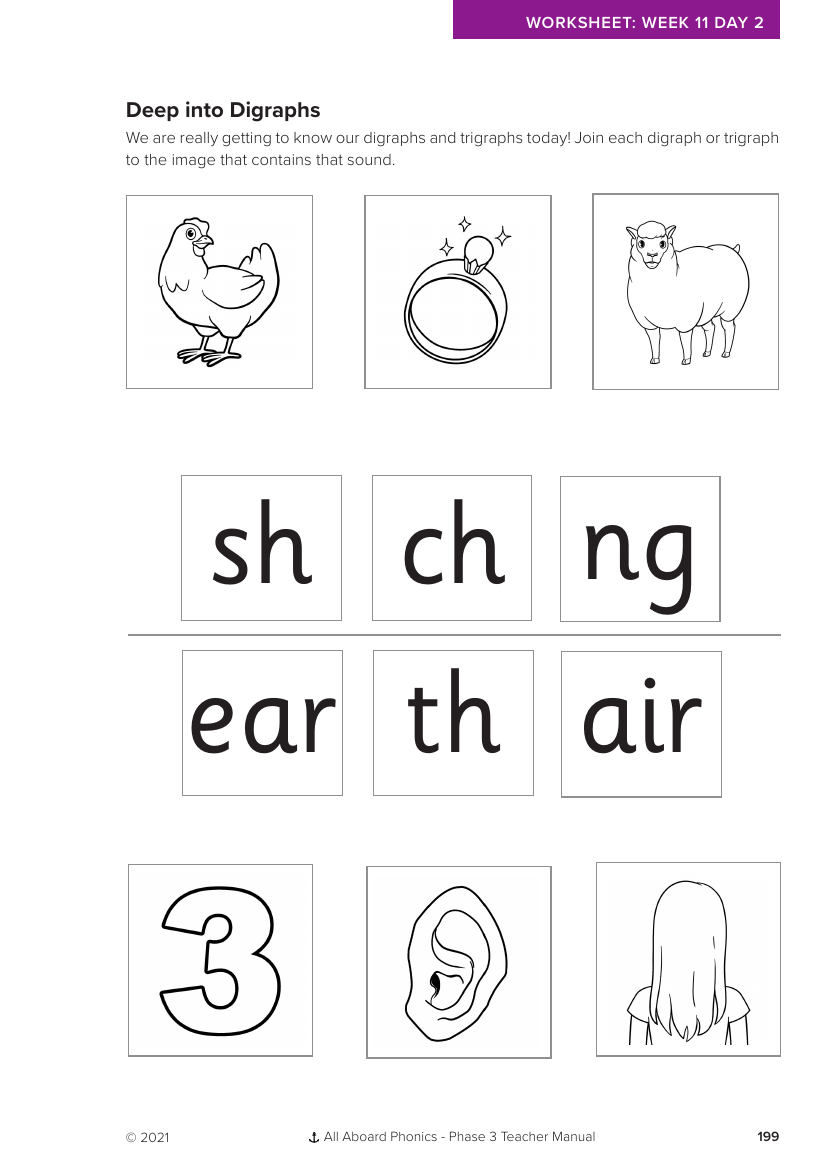 Week 11, lesson 2 Deep into Digraphs joining activity - Phonics Phase 3,  - Worksheet