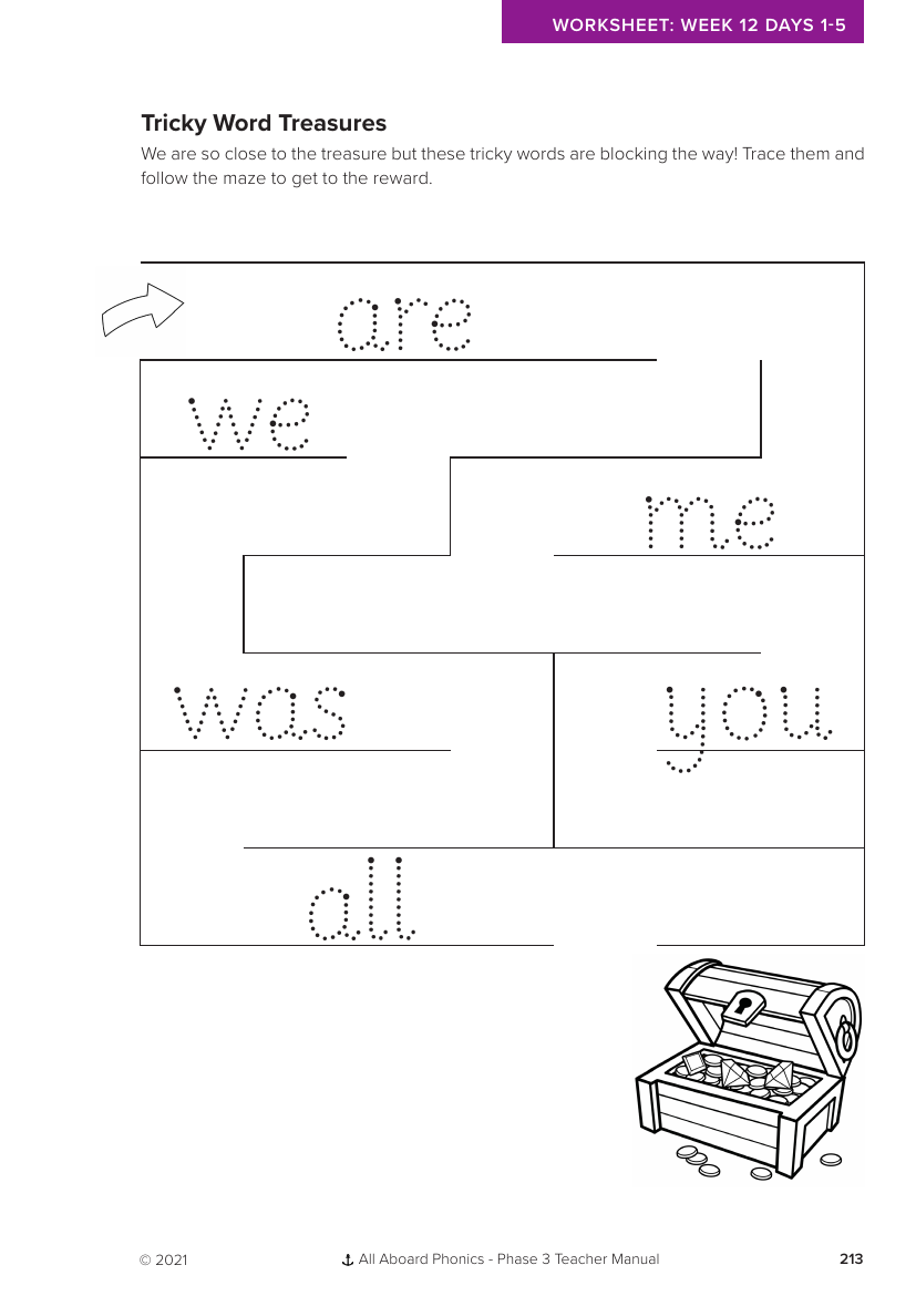 Week 12, Tricky Word Treasures - Phonics Phase 3,  - Worksheet