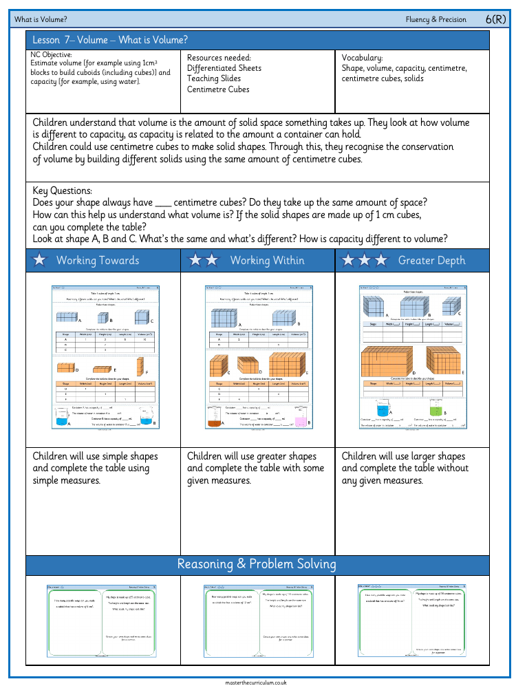 Perimeter, Area and Volume - What is volume? - Worksheet