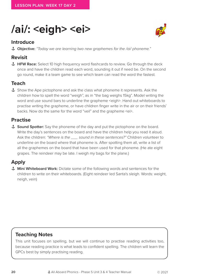 Week 17, lesson 2 New Graphemes "eigh, ei" - Phonics Phase 5, unit 3  - Lesson plan