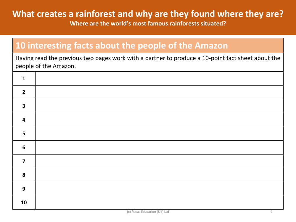 10 interesting facts about the people of the Amazon - Worksheet