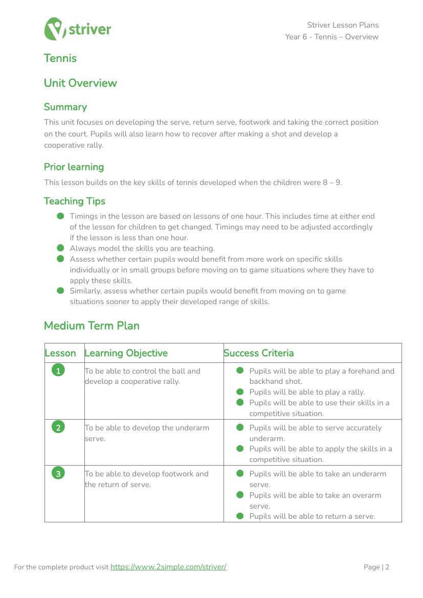 Tennis - Unit Overview