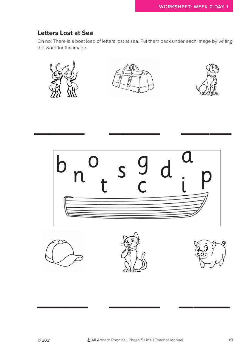 Week 0, lesson 1 Letters Lost at Sea - Phonics Phase 5, unit 1 - Worksheet