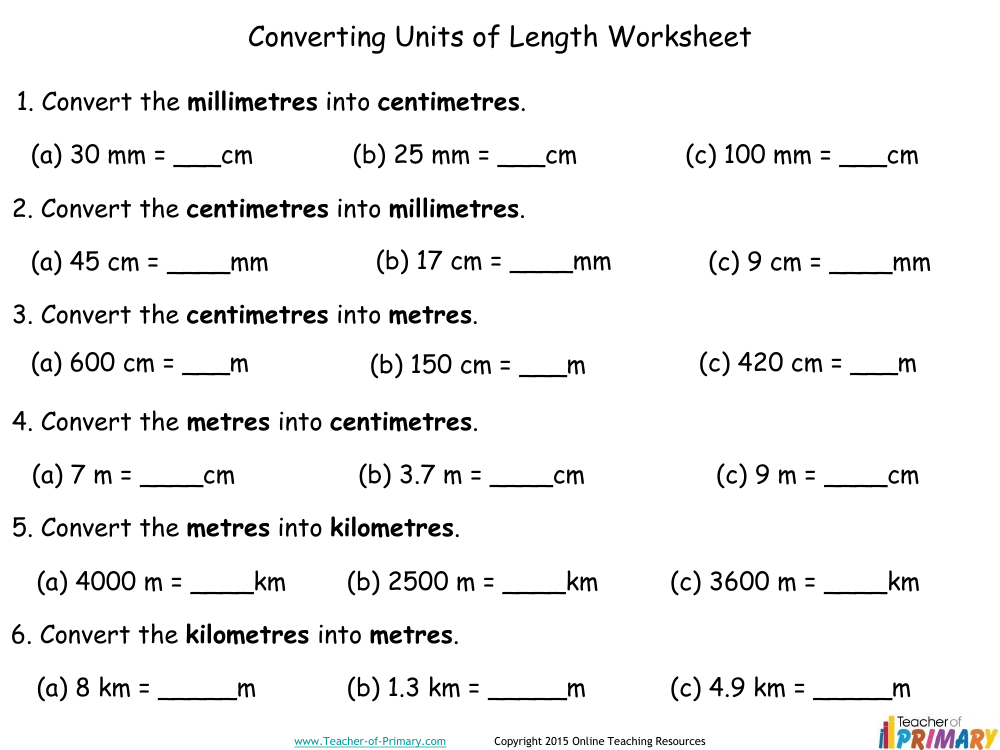 Converting and Comparing Units of Length - Worksheet