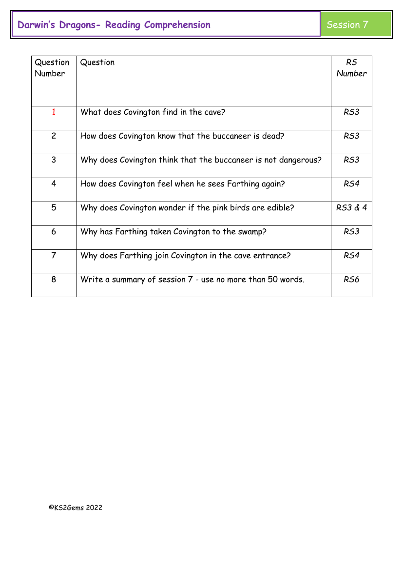 Darwin's Dragons - Session 7 - Reading Comprehension