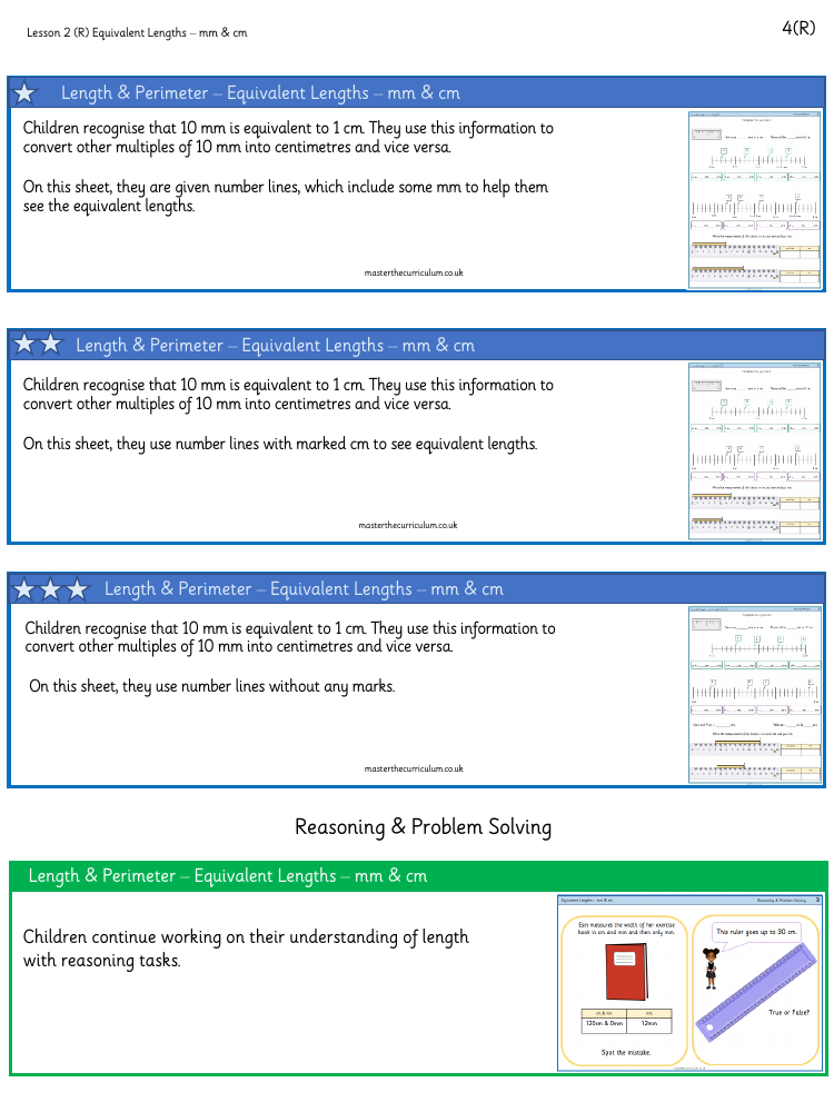 Measurement Length and Perimeter - Equivalent Lengths – mm & cm - Worksheet