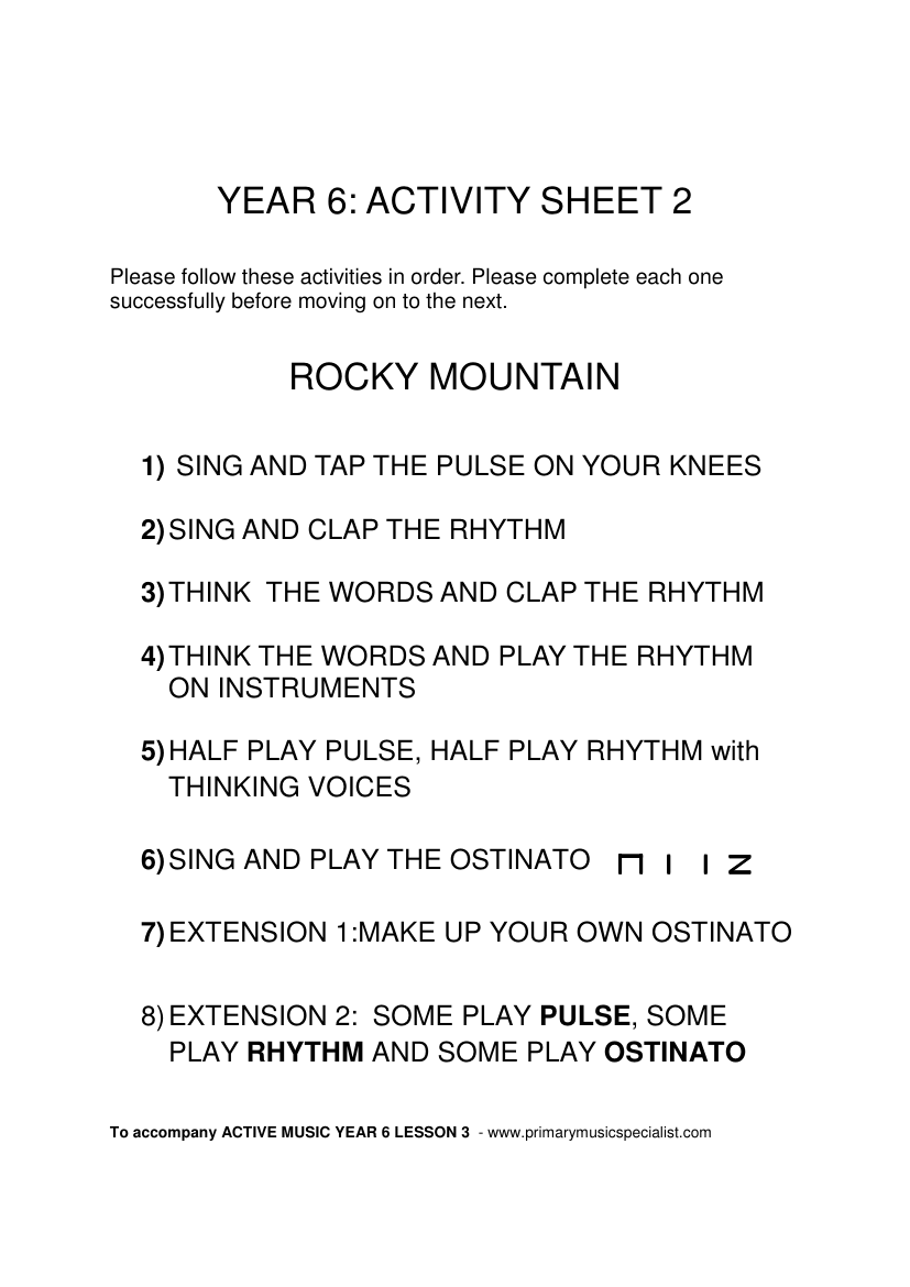 Instrumental - Year 6 Activity Sheet 2