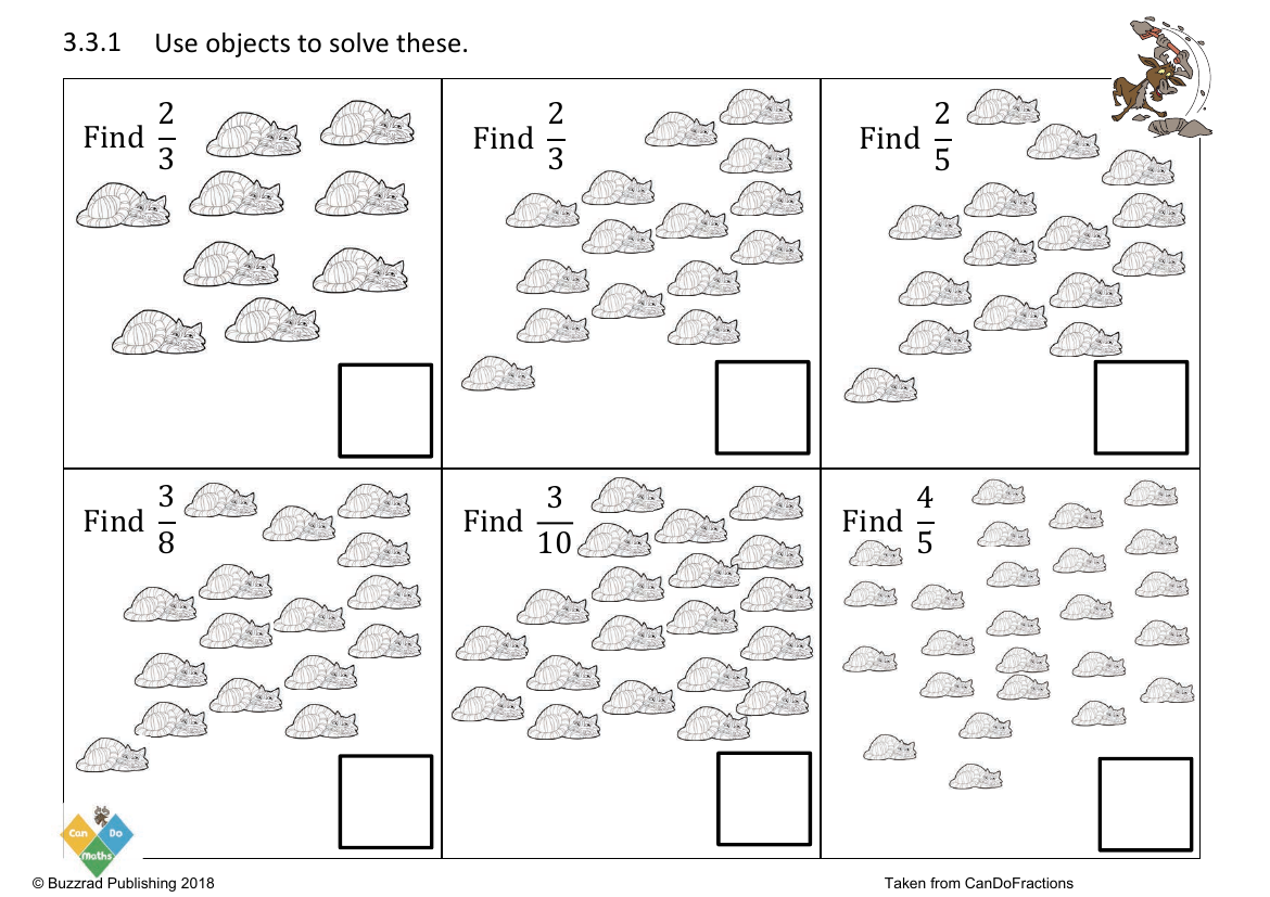 Find non-unit fractions of a number of objects (2,3,5,8,10)