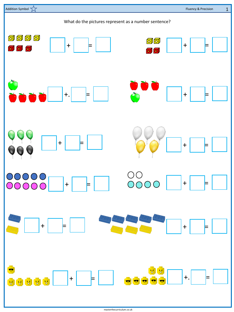 Addition and subtraction within 10 - Addition symbol - Worksheet