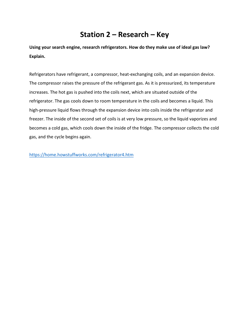 Pressure, Volume, and Temperature - Lab Station 2 Research Key