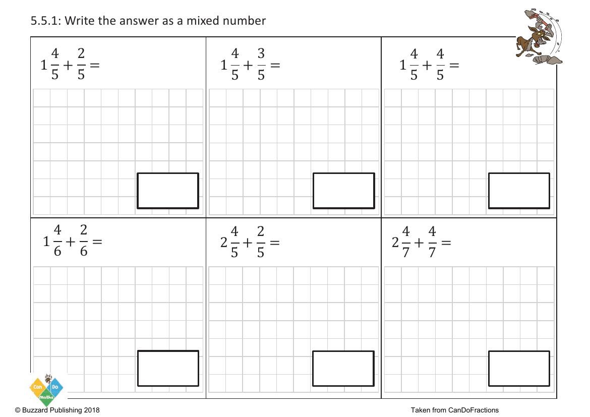 Add mixed and proper same denominator mixed number answer (beyond whole)