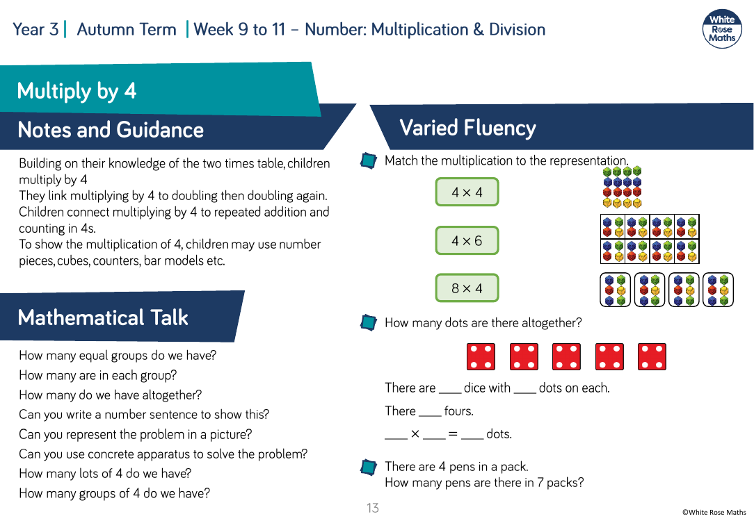 Multiply By 4 Varied Fluency Maths Year 3