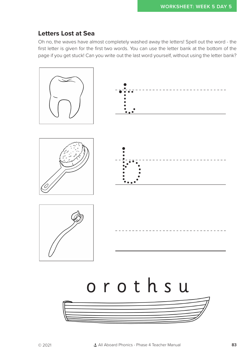 Week 5, lesson 5 Letters Lost at Sea activity - Phonics Phase 4 - Worksheet