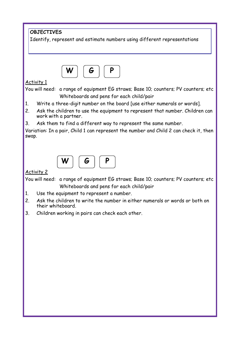 Identify, represent and estimate numbers worksheet