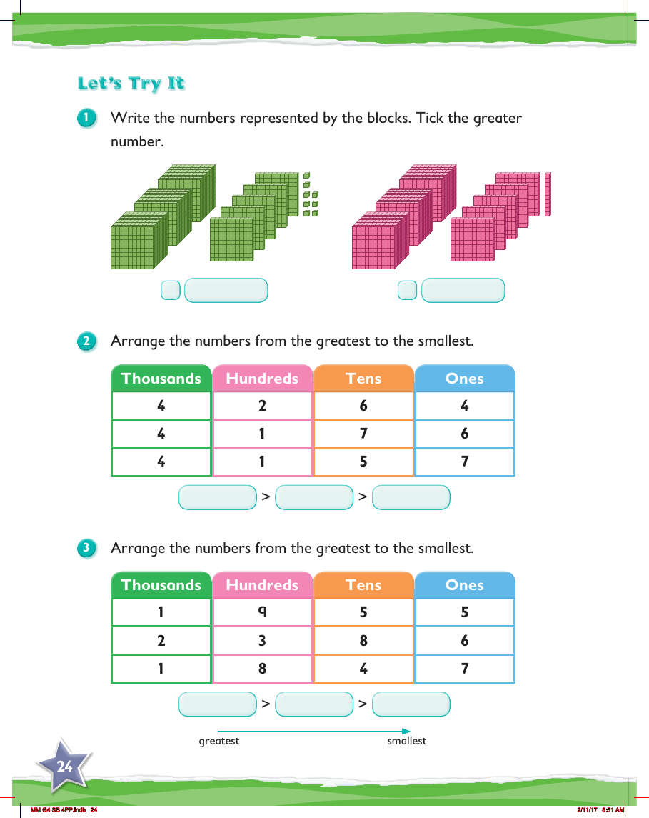 Max Maths, Year 4, Try it, Comparing and ordering numbers up to 10000 (1)