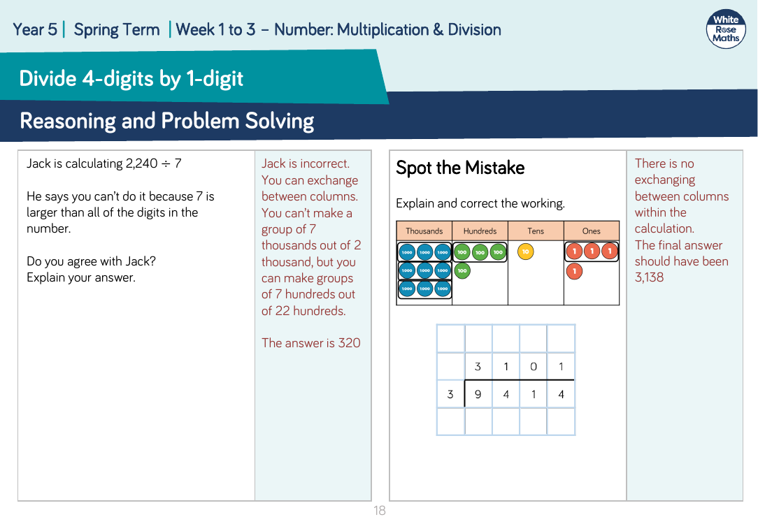 Divide 4-digits by 1-digit: Reasoning and Problem Solving