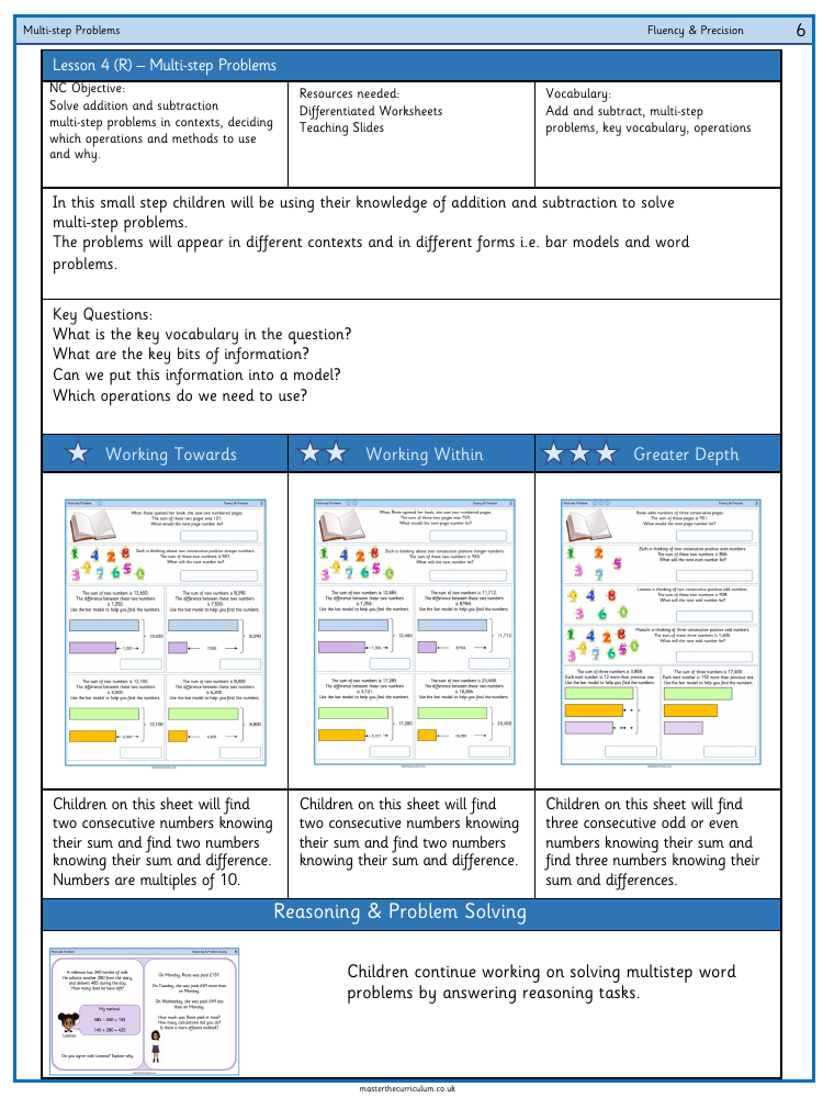 Addition, Subtraction, Multiplication and Division - Multi-step Questions - Worksheet