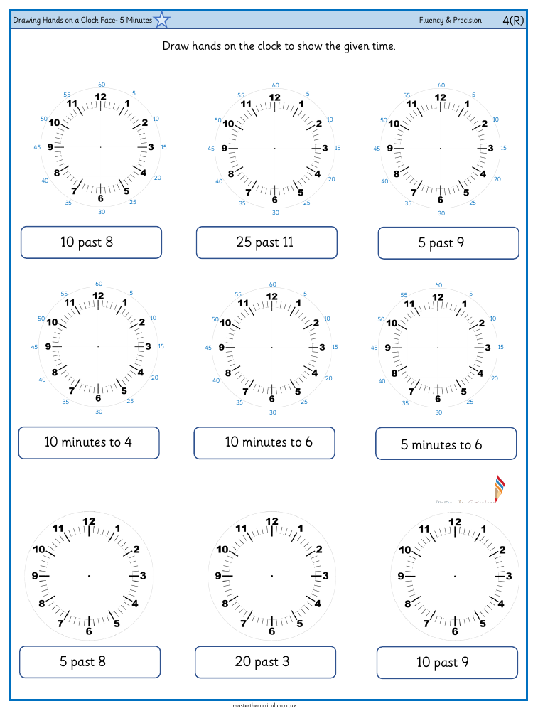 Time - Telling the Time to 5 Minutes (2) - Worksheet