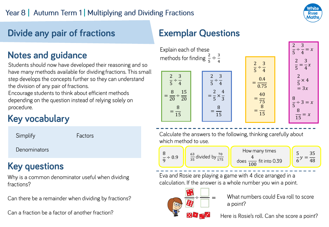 Divide any pair of fractions: Questions