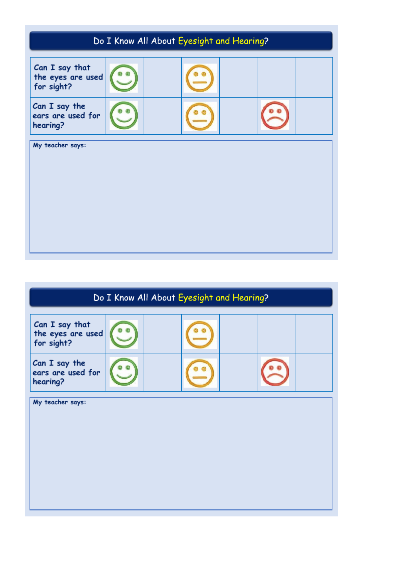 Eyesight and Hearing - Self Assessment