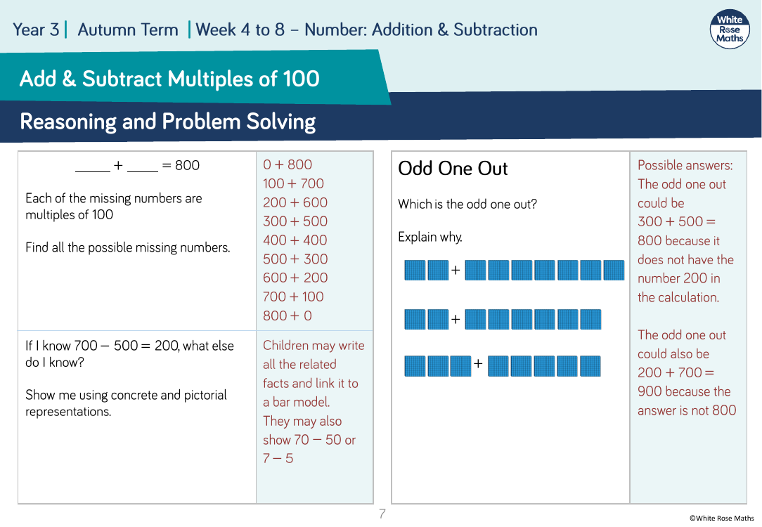 Add and subtract multiples of 100: Reasoning and Problem Solving